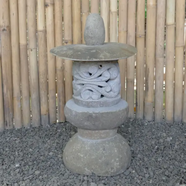 Product image 1 of the product “Japanese inspired garden lantern with carving model. Natural stone (riverstone) ”
